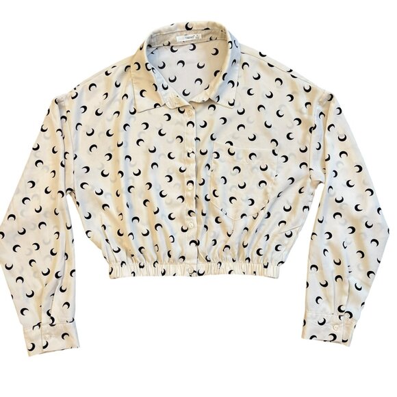 Cresent Moon Crop Top Blouse Long Sleeve Button Up Down by Timing - Small - Picture 4 of 14